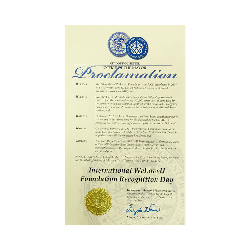 Proclamation from Rochester Mayor Lovely Warren