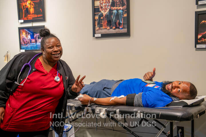 Giving blood on bed
